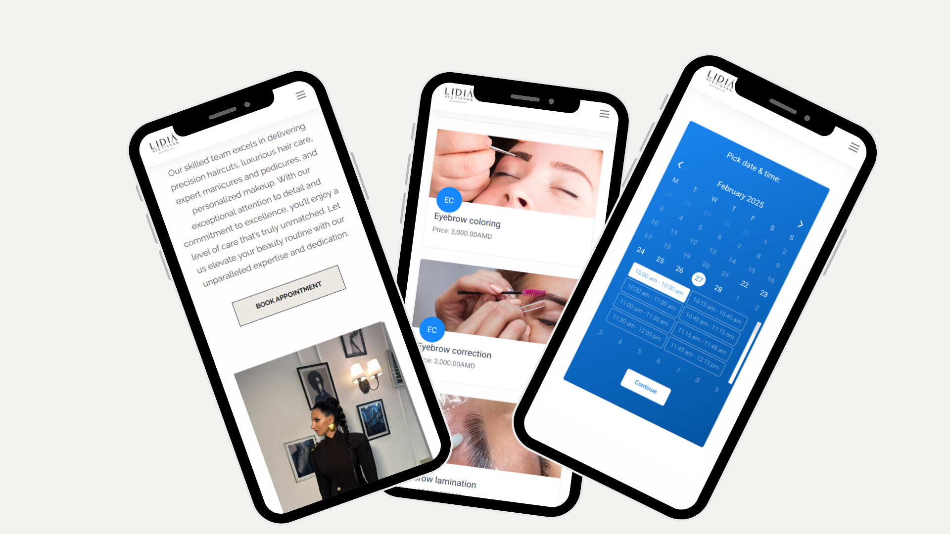 Lidia Avetisyan Studio app interface mockup on smartphones by ZeroMaze Agency